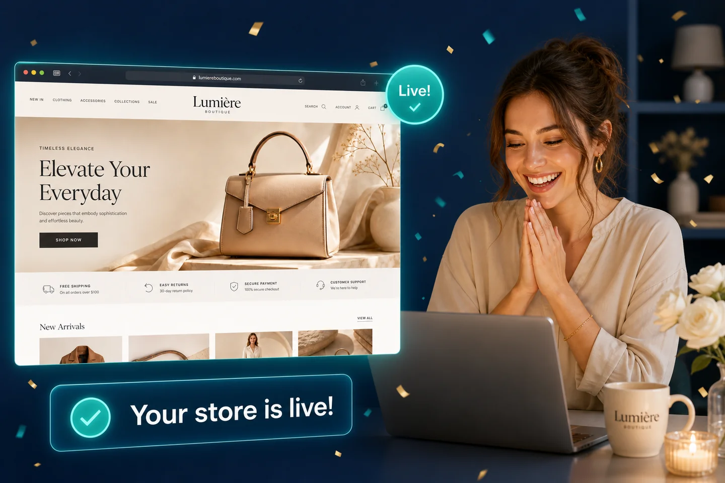 The shop owner celebrates — your store is live on the new server.
